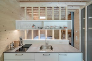 Fridge, stovetop, toaster, high chair