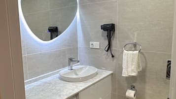 Shower, hair dryer, bidet, soap