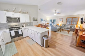 Fridge, microwave, oven, stovetop - Mins from Beach • Outdoor Patio & Games • Sleeps 9 (Kitty Hawk)