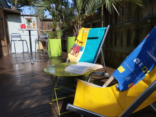 Charmant Cabanon bois typique Bassin  Belle terrasse paysagée à 2 pas des plages