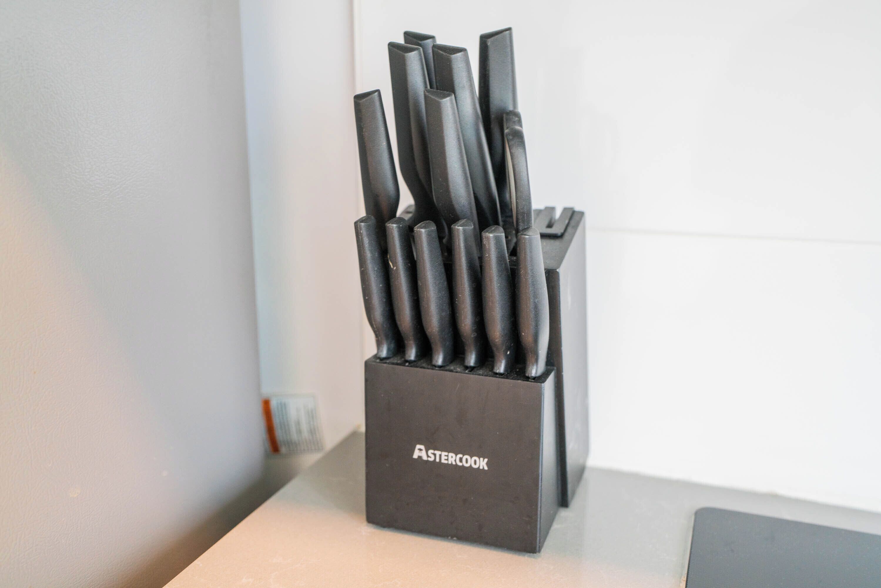 A knife block with multiple knives.