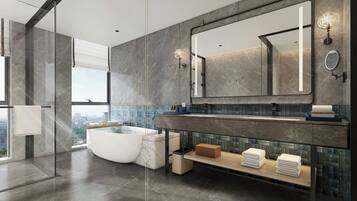 尊榮客房, 1 張特大雙人床, 城市景觀 | 浴室 | 吹風機、浴袍、拖鞋、毛巾