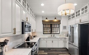 Fridge, microwave, oven, stovetop - Coastal Modern Oasis with Private Pool, Golf Cart, Putt-Putt | Steps to the Gulf (Panama City Beach)