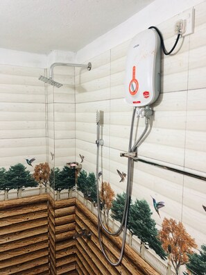 Shower, free toiletries, hair dryer, bidet