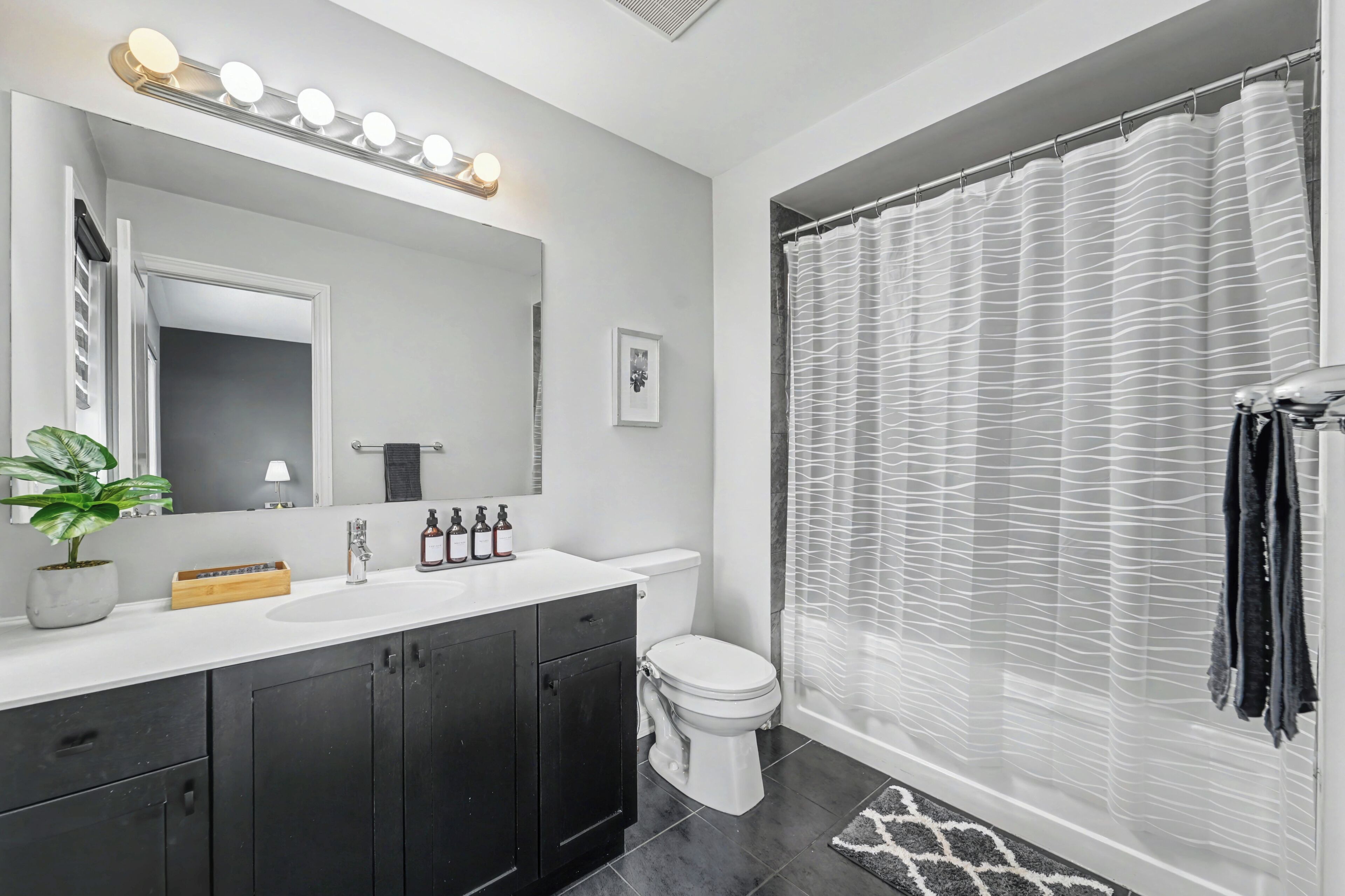 Hair dryer, bidet, towels, soap