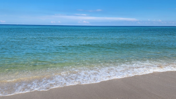Una playa con agua turquesa cristalina y una orilla arenosa.
