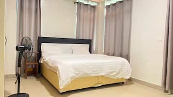 Desk, free WiFi, bed sheets