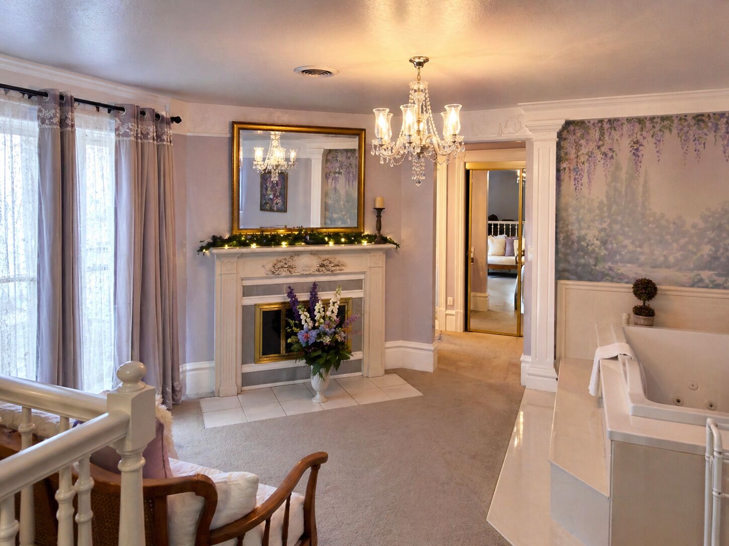 The Lavender Luxury King Suite | Desk, laptop workspace, blackout drapes, iron/ironing board