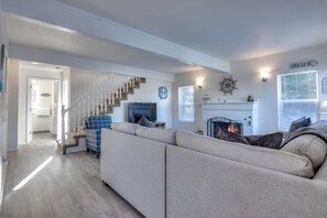 Smart TV, fireplace, video games, DVD player