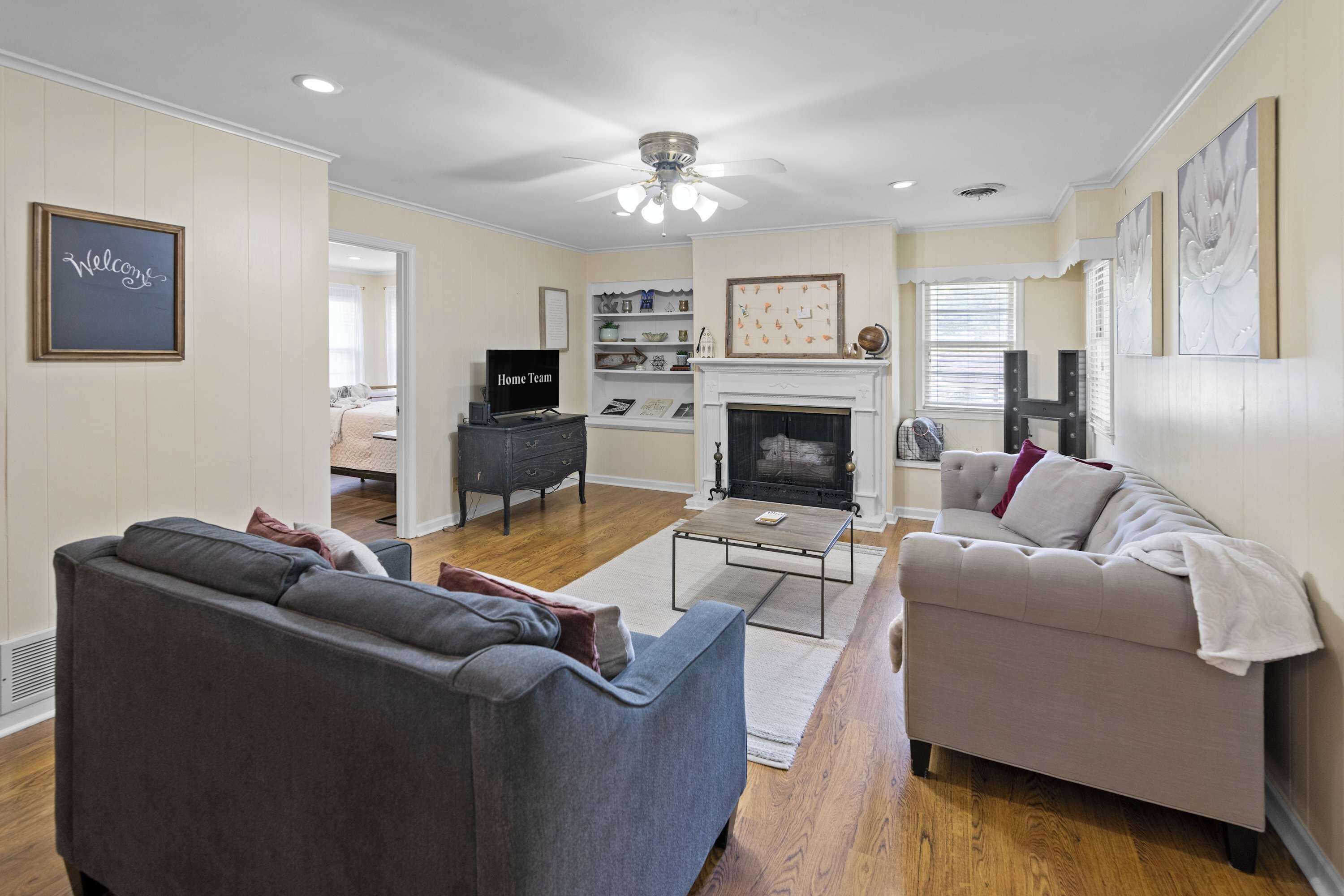 TV, fireplace, offices