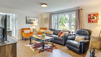 Smart TV, chimenea, libros