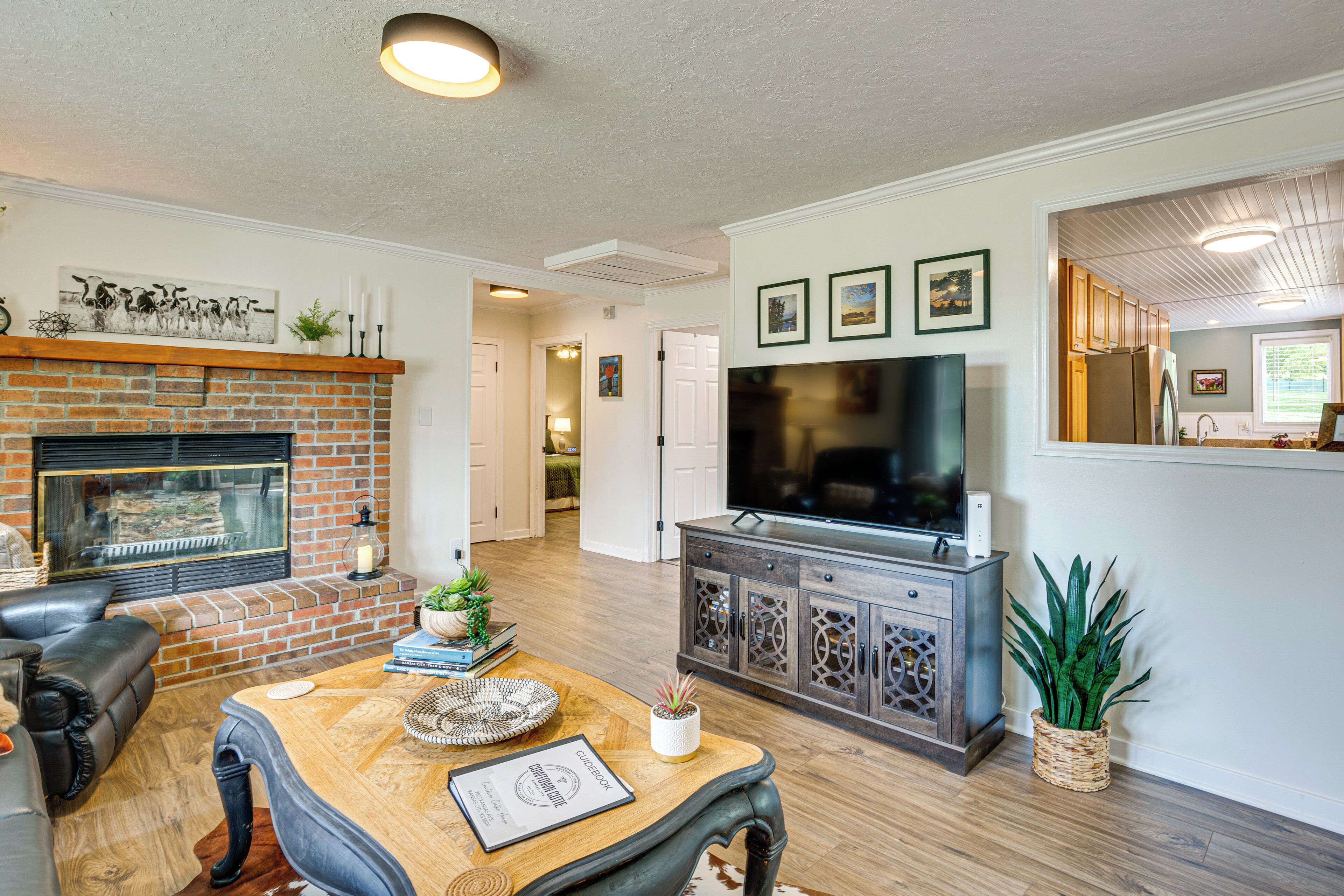 TV connectée, cheminée, livres