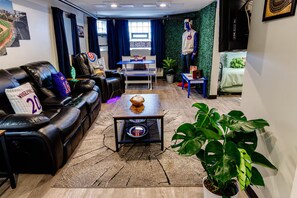 1 bedroom, desk, iron/ironing board, travel crib