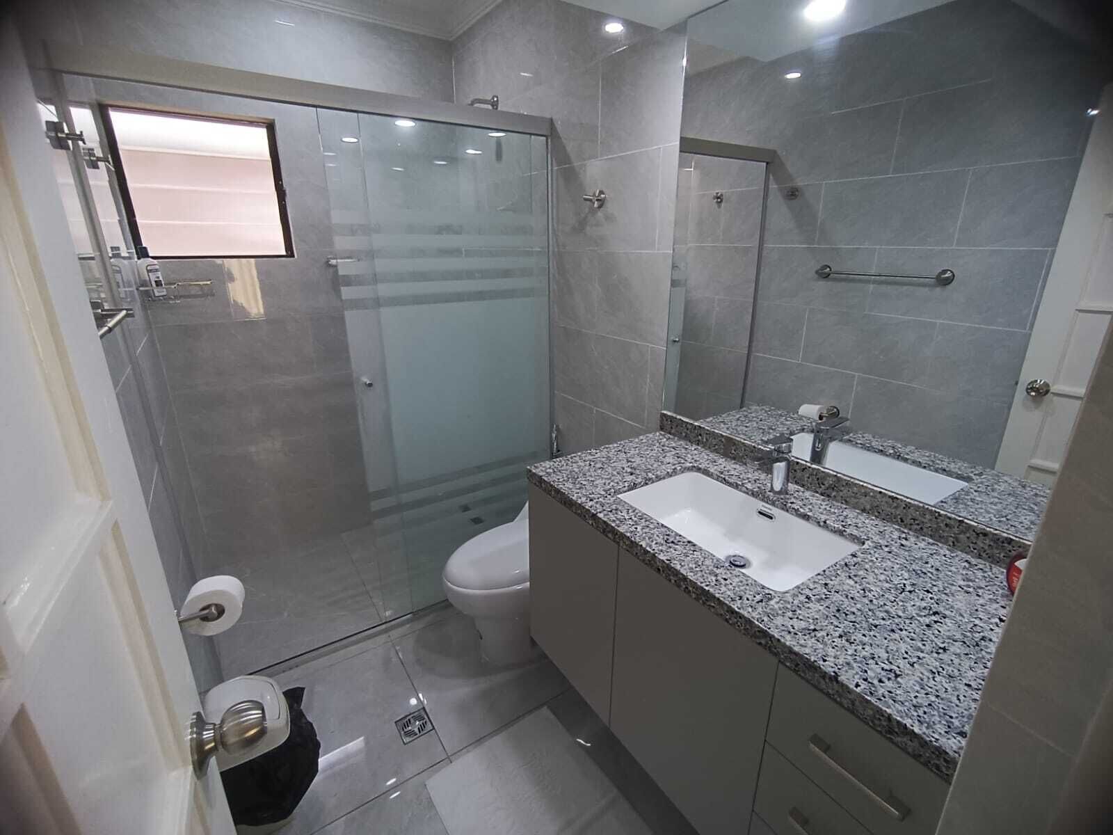 Shower, towels, toilet paper