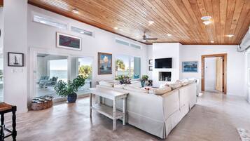 Télévision, cheminée, table de tennis de table, chaßne hi-fi