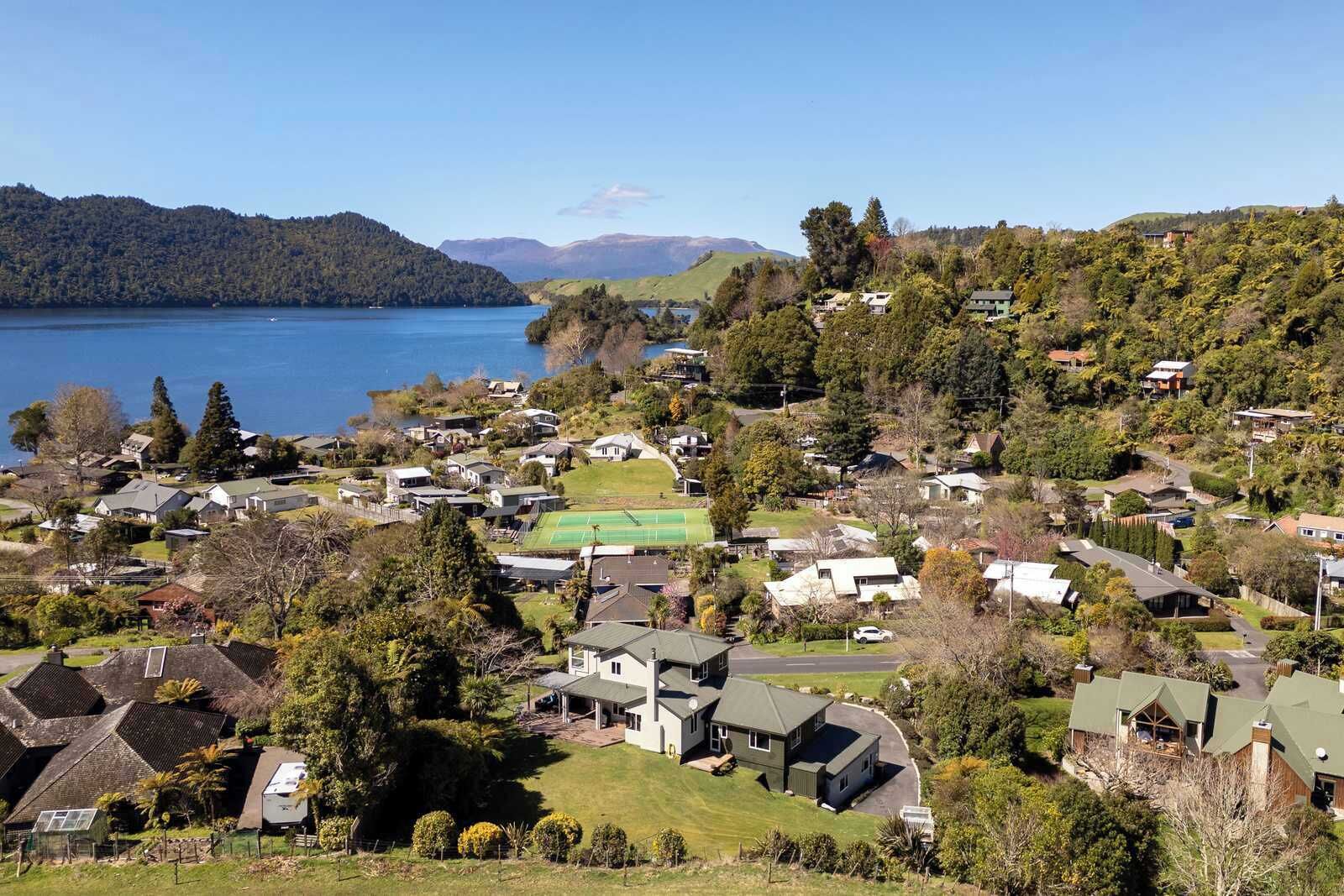 Aerial of Lake Ōkareka and Mt Tarawera