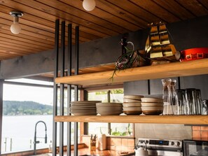 Fridge, microwave, oven, stovetop - Deck & Views: MCM Waterfront Port Orchard Retreat (Port Orchard)