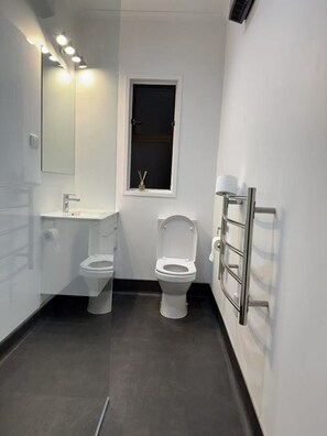 Sèche-cheveux, serviettes fournies, savon, papier toilette