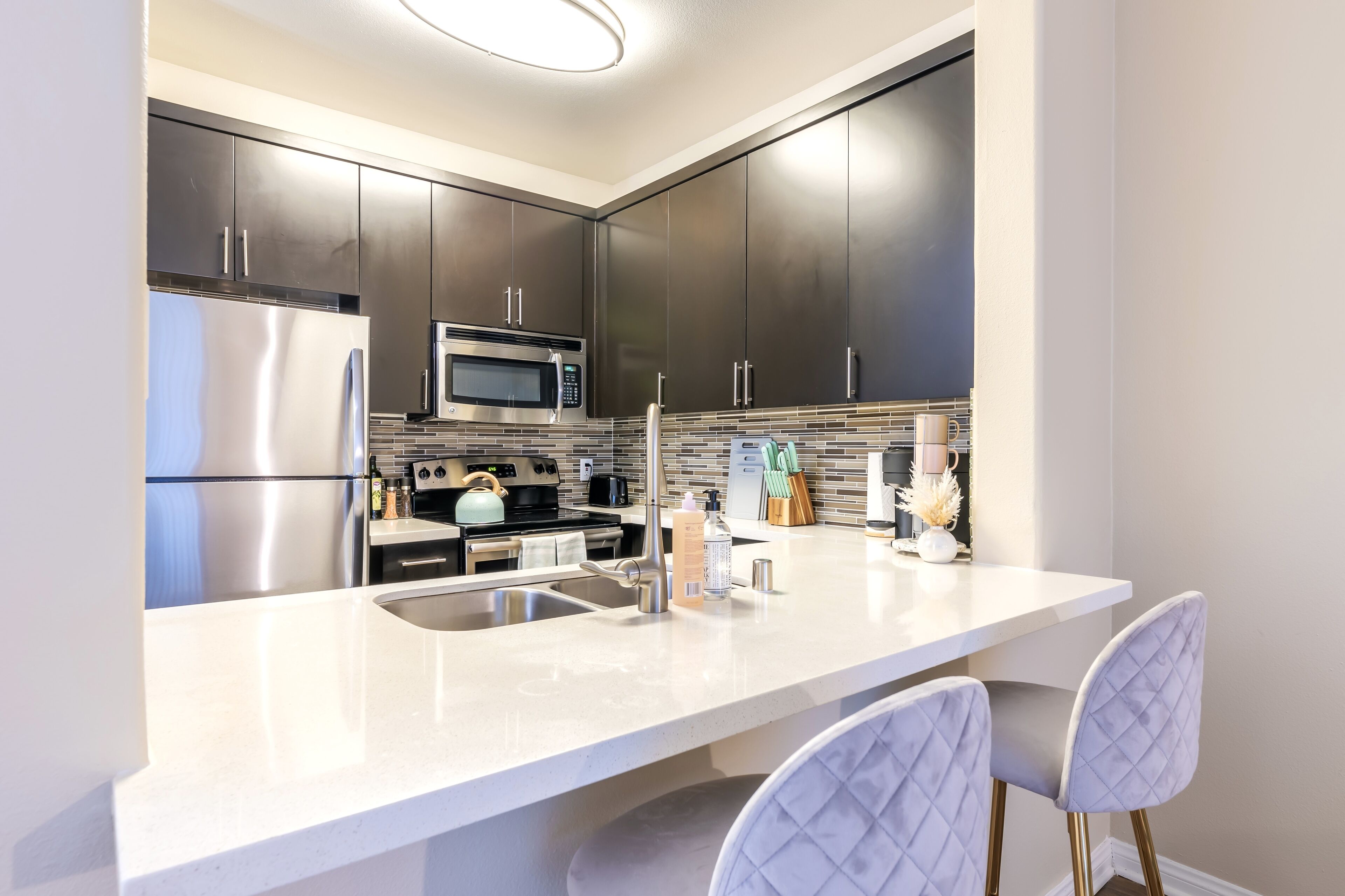 Fridge, microwave, oven, dishwasher