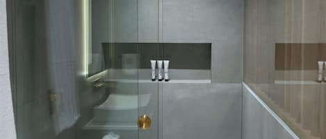 Suite estándar | Baño | Regadera, secadora de cabello, jabón, shampoo