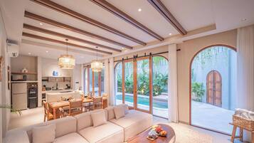 Vila superluxo, 3 quartos, vista para a piscina | Área de estar