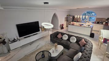 TV connectée, cheminée, jeux vidéo, lecteur de DVD