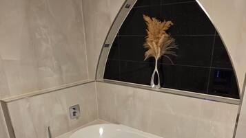 Ducha, secador de pelo, toallas y jabón