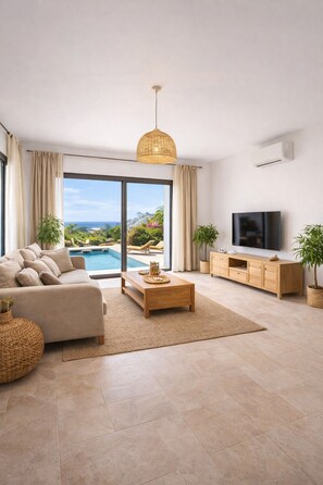 Living area - Wake up to golden sun rises, swim in total privacy. (Pegeia)