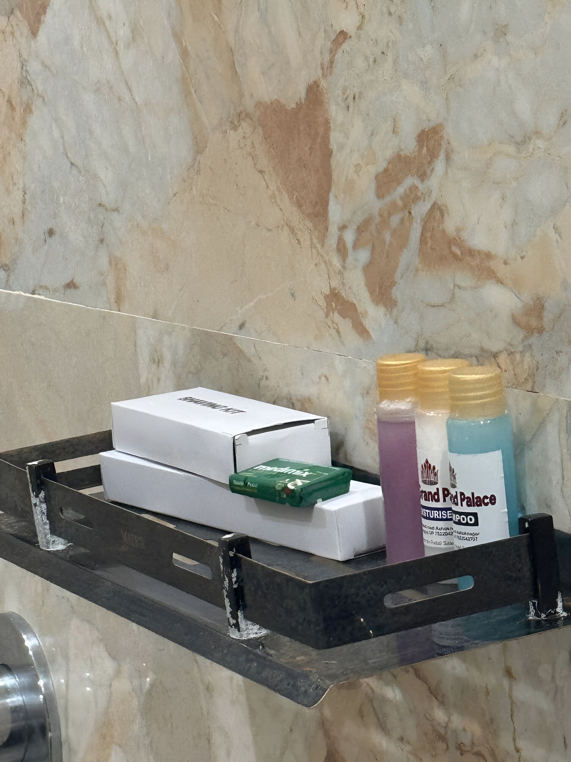 Shower, towels, soap, shampoo