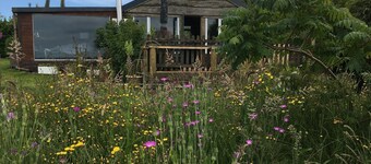 large cabin in enclosed garden with own parking ,stunning views ,pet friendly