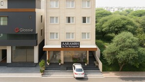 A modern building with a sign for 'AARAMBH by The SkyImperial'. - Aarambh by The Sky Imperial Indore (Indore)