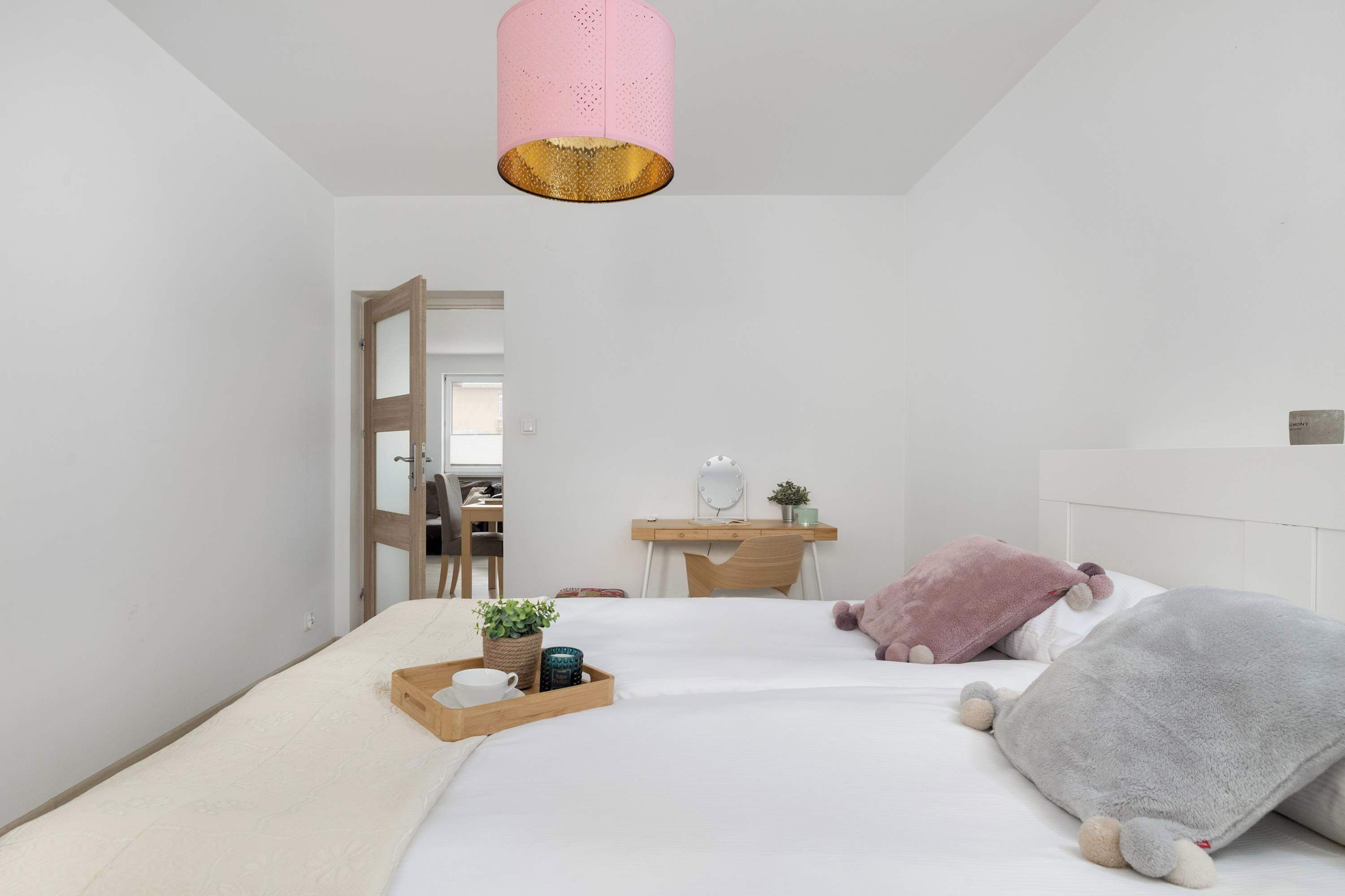 1 bedroom, desk, iron/ironing board, travel crib