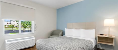 Room, 1 Queen Bed, Roll-in Shower, Non Smoking | Desk, laptop workspace, individually furnished, bed sheets
