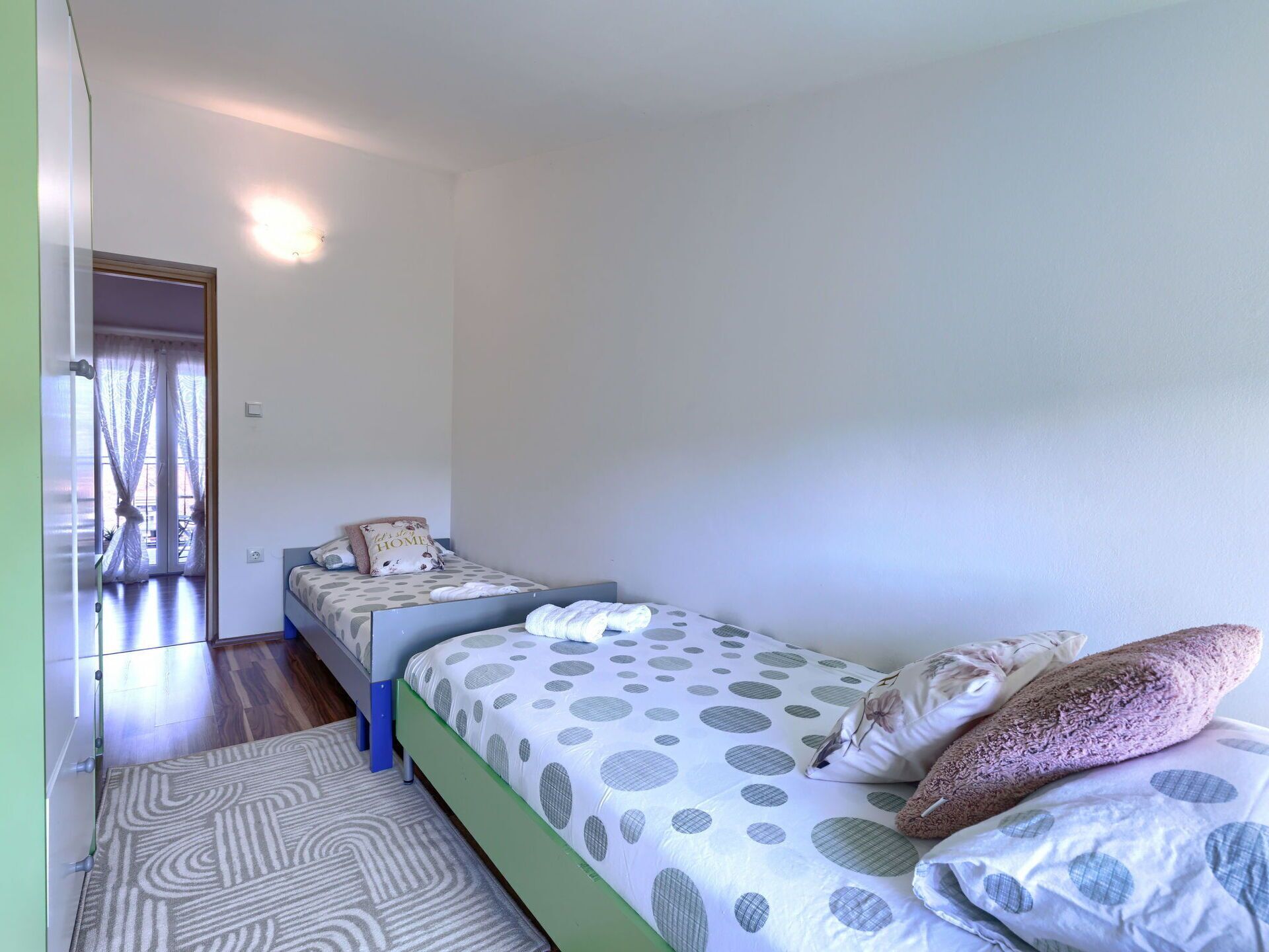 Floor, Interior Design, Flooring, Bedroom, Bed, Ceiling, Bed Sheet, Room, Home, Bedding