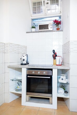 Appartamento Classic | Cucina privata | Frigorifero con congelatore, microonde, forno, piano cottura