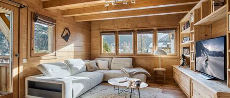 Una televisión, una chimenea