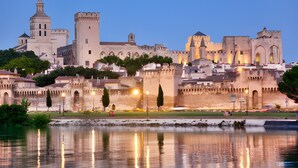 A historic castle with a moat, reflecting buildings, and a clear sky. - Renaissance Room – Provençal Charm and Serenity (Théziers)
