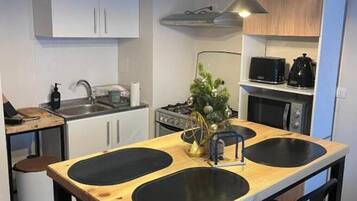 Réfrigérateur, micro-ondes, plaque de cuisson, bouilloire électrique