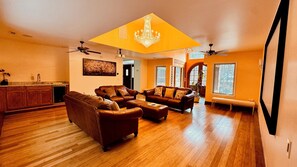 Smart TV, fireplace, foosball, table tennis