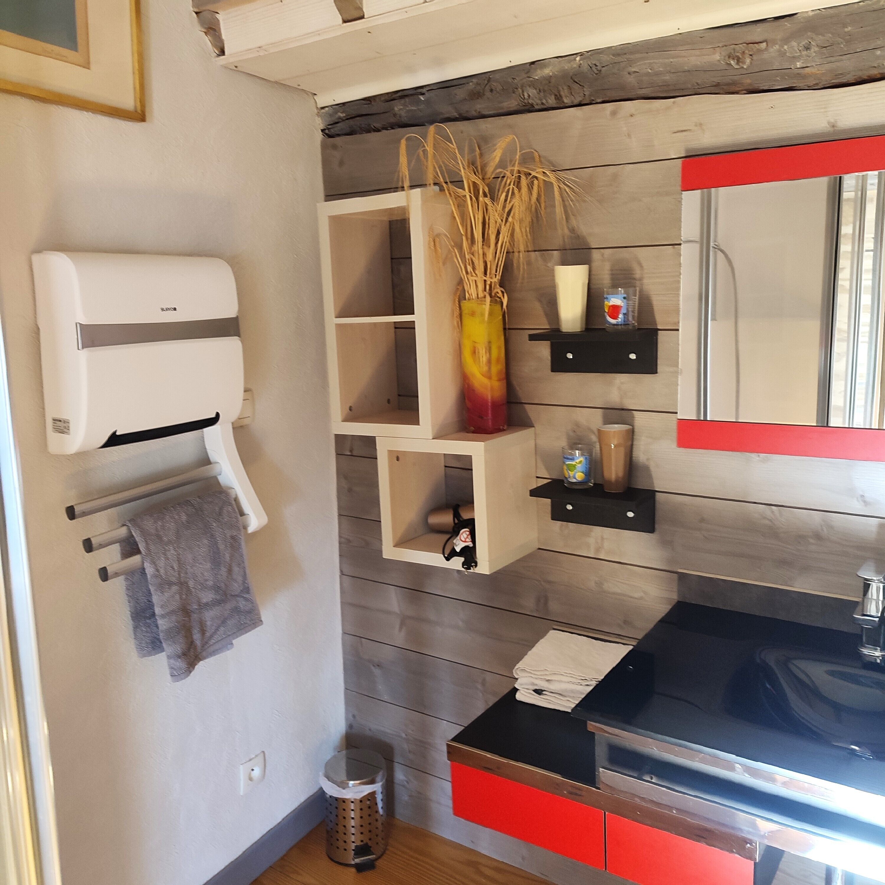 Douche, sèche-cheveux, serviettes fournies, papier toilette