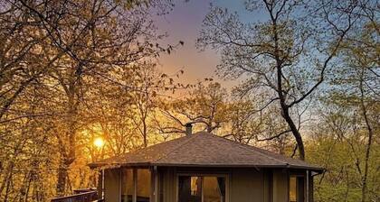 Retro Nest octagon home in woods, pool, jukebox, phonebooth