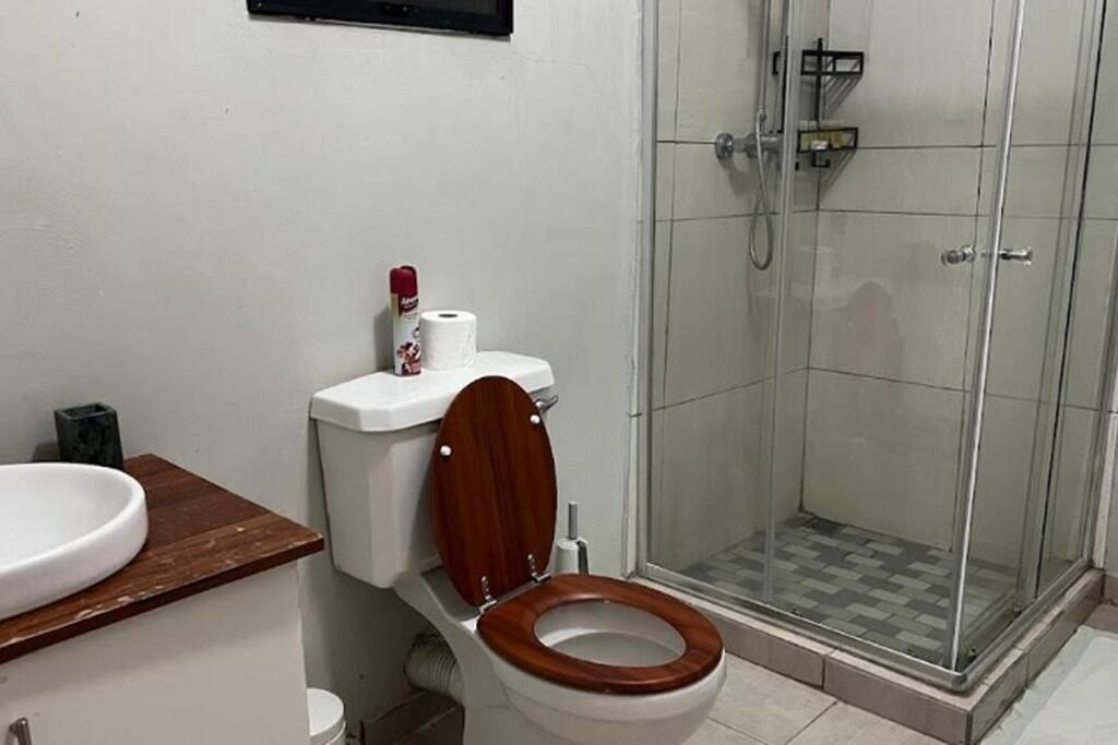Shower, towels, soap, toilet paper