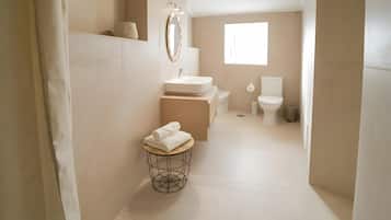 Regadera, secadora de cabello, toallas