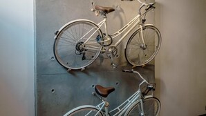 A wall-mounted bike rack with two bicycles. - Ginkgo Biloba - Inner Calmness (Badajoz)
