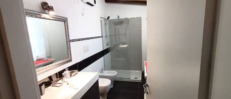 Regadera, secadora de cabello, bidet, toallas