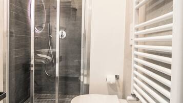 Shower, hair dryer, bidet, towels