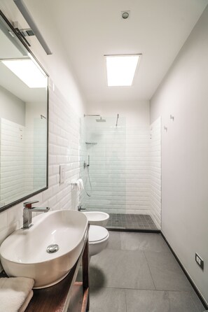Ducha, secador de pelo, bidet, toallas