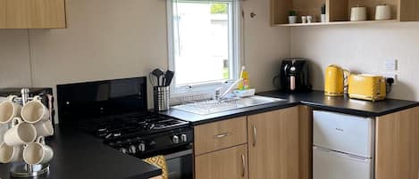 Frigorífico, microondas, horno y placa de cocina