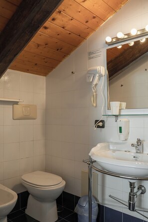 Chambre Triple Familiale | Salle de bain | Douche, sèche-cheveux, bidet, serviettes fournies