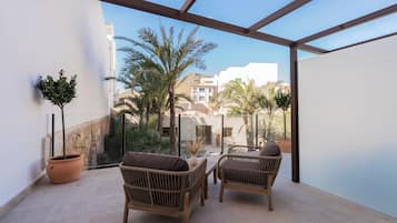 Deluxe Double Room, Multiple Beds, Terrace, Pool View | Terrace/patio